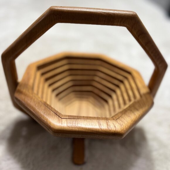 Handcrafted Wooden Collapsible Basket With Handle - Picture 3 of 11